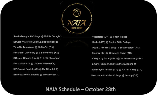 NAIA Schedule – October 28th